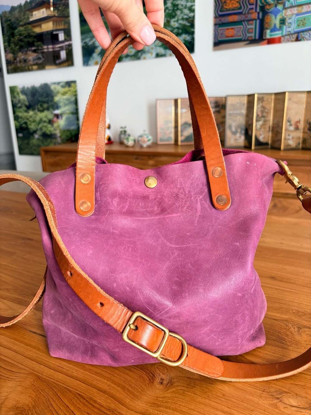 KMM & Co. Pink Bulldog Mini Tote Bag with Crossbody Strap